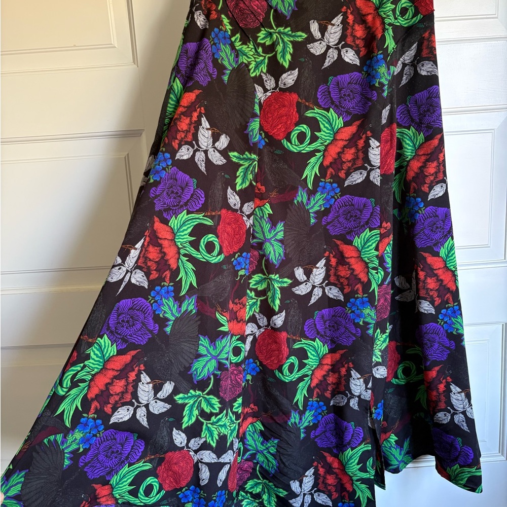 Topshop Black Midi Skirt with Red, Purple & Green Floral Print